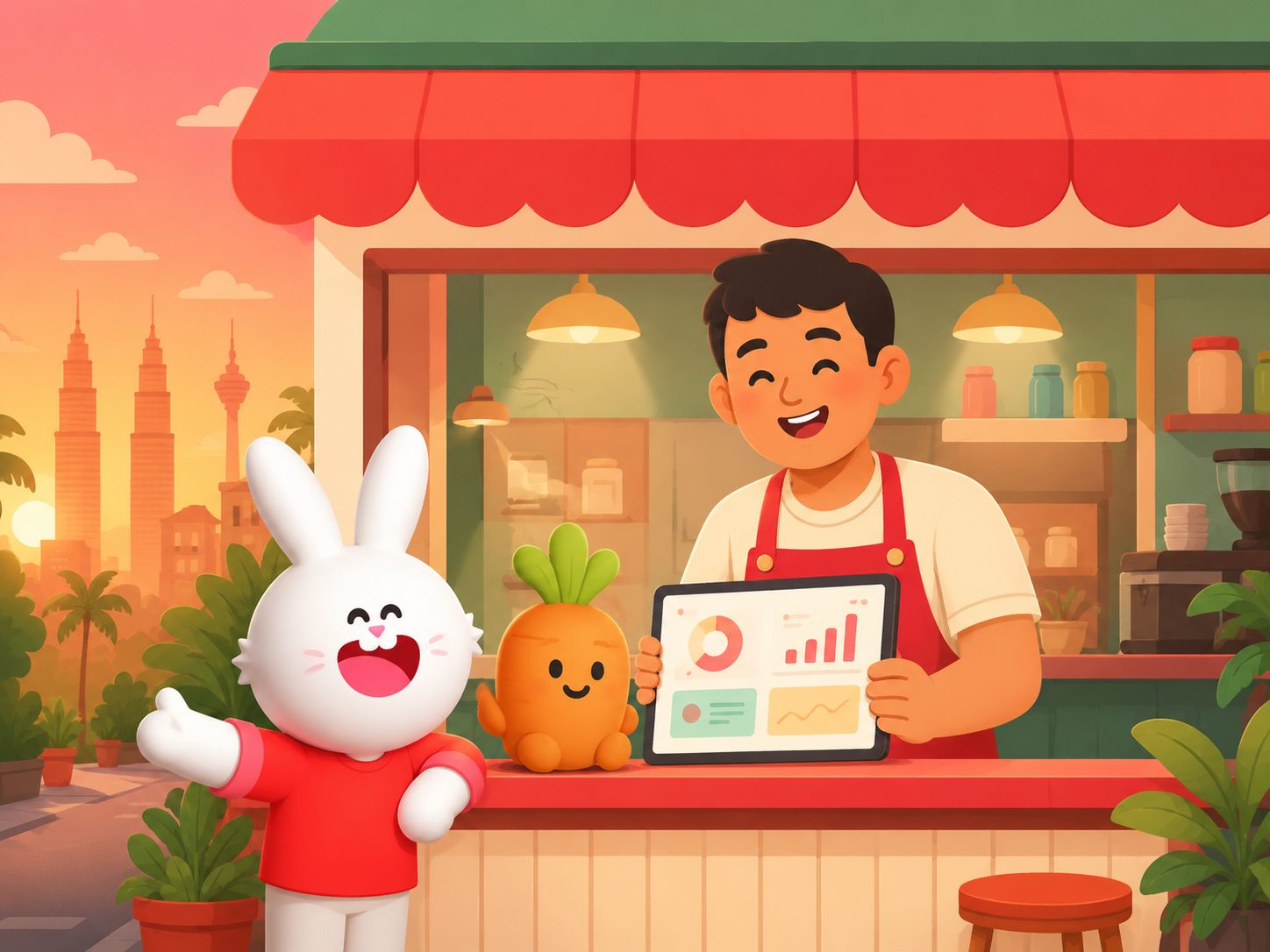 Presto mascot and a small business owner using Carrots Loyalty